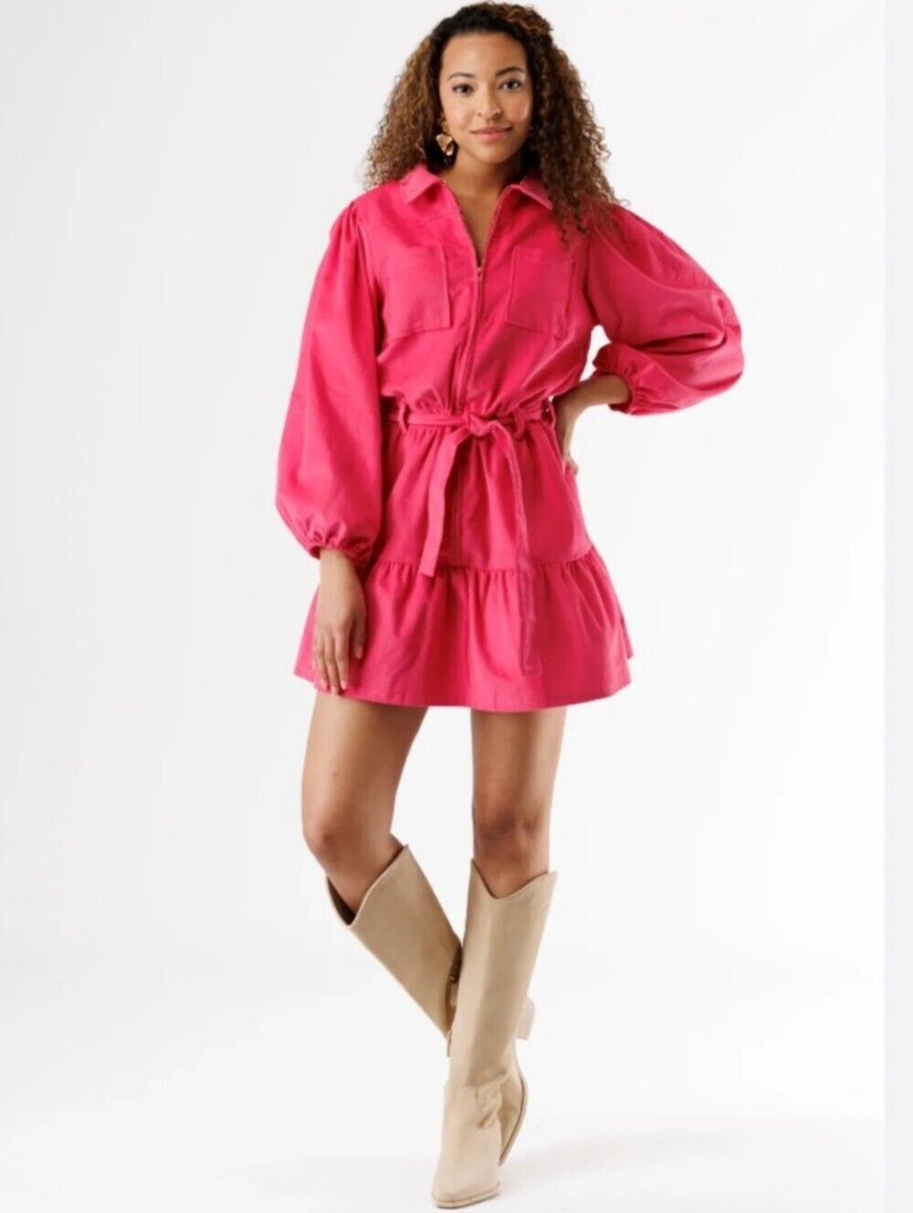 Smith & Quinn Dallas Raspberry Corduroy Long Sleeve Mini Dress